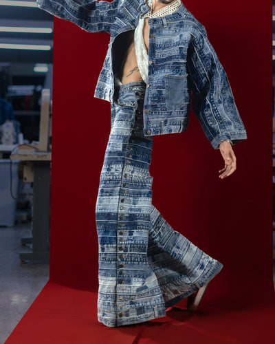 Horizontal Stripped Slit Jeans