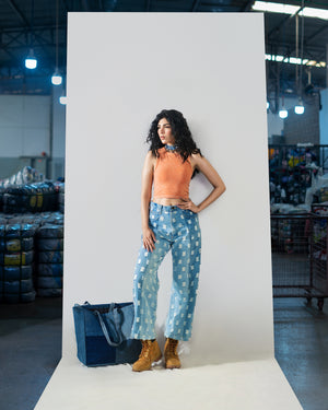 Laser Printed Wide-Leg Jeans