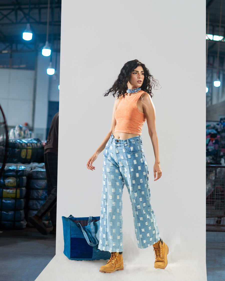 Laser Printed Wide-Leg Jeans