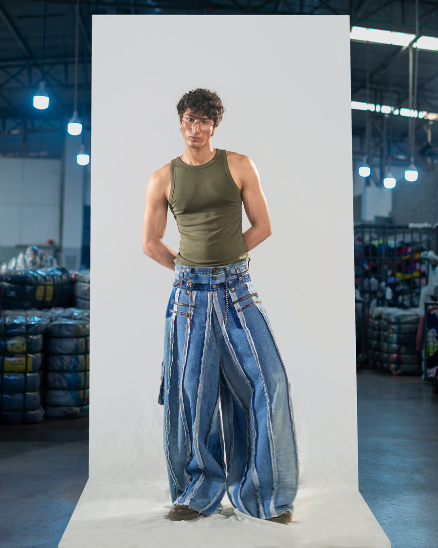 Striped Balloon Denim Jeans