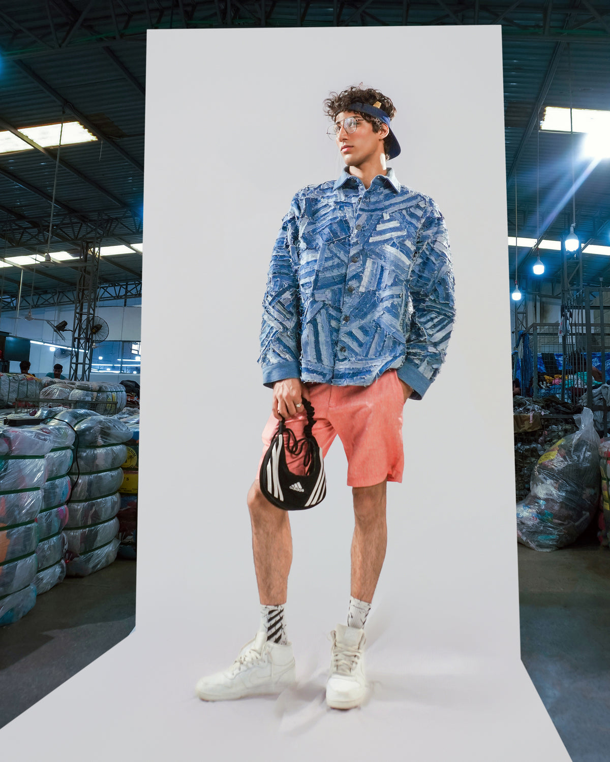 Strip-Patch Denim Shirt