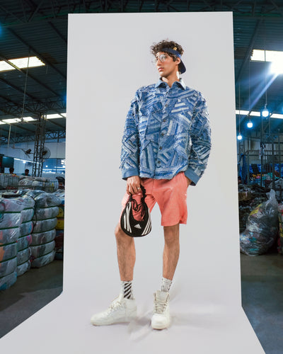 Strip-Patch Denim Shirt