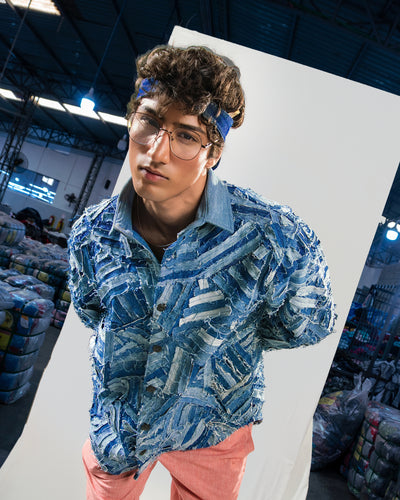 Strip-Patch Denim Shirt