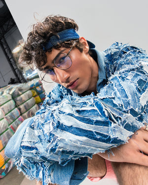 Strip-Patch Denim Shirt
