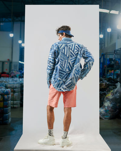 Strip-Patch Denim Shirt