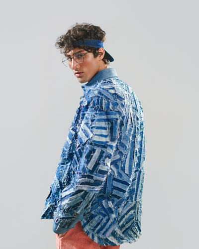 Strip-Patch Denim Shirt
