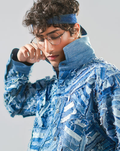Strip-Patch Denim Shirt
