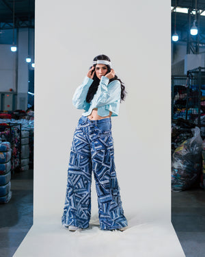 Strip Mosaic Denim Jeans
