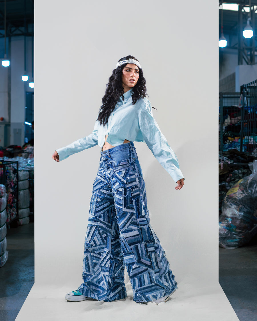 Strip Mosaic Denim Jeans