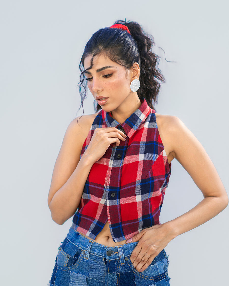 Plaid Halter Crop Top