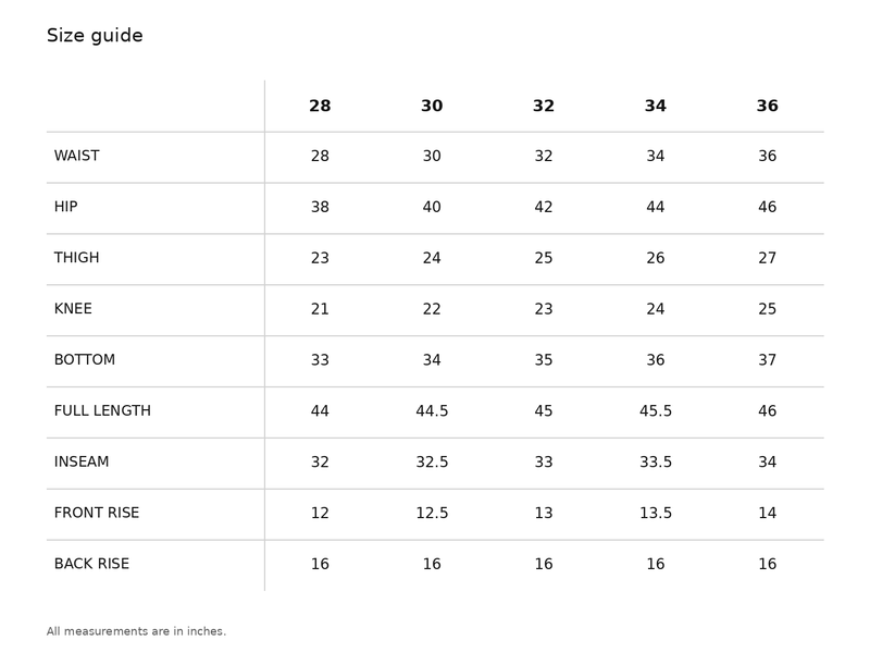 Chain Reaction Jeans Size Chart