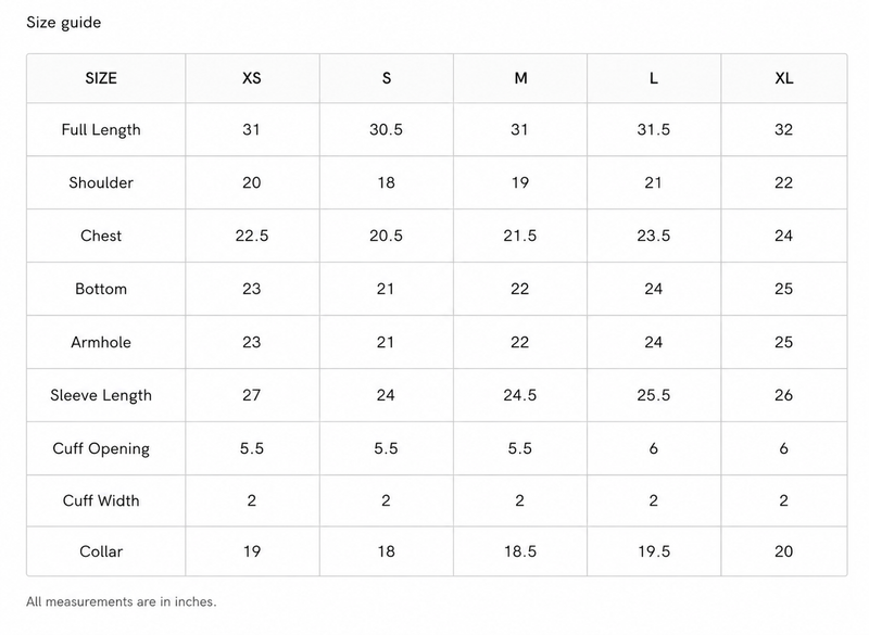 Strip-Patch Denim Shirt Size Chart