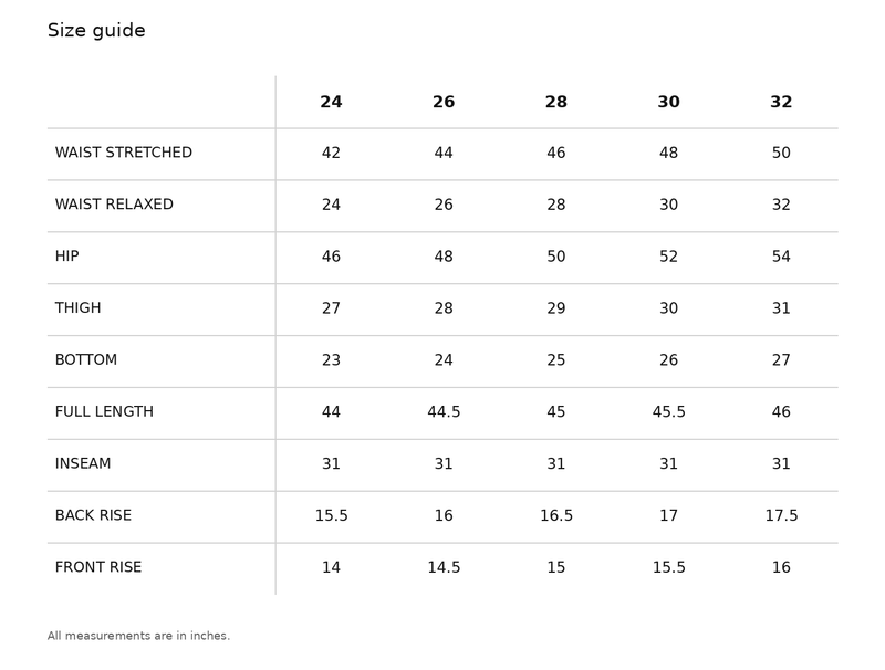 Deep Pockets Cargo Jeans Size Chart