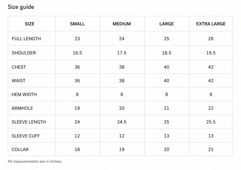 Siren Denim Jacket Size Chart
