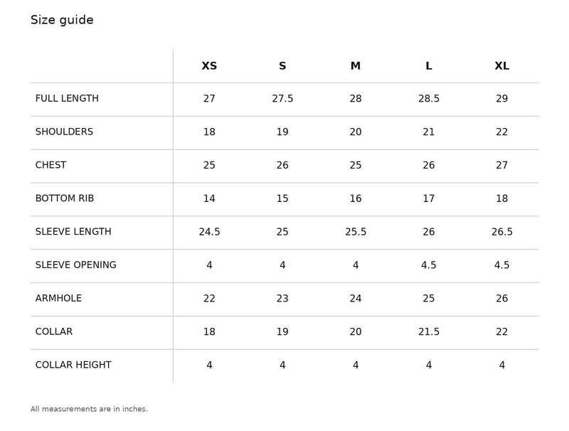 Pocket Full Jacket Size Chart