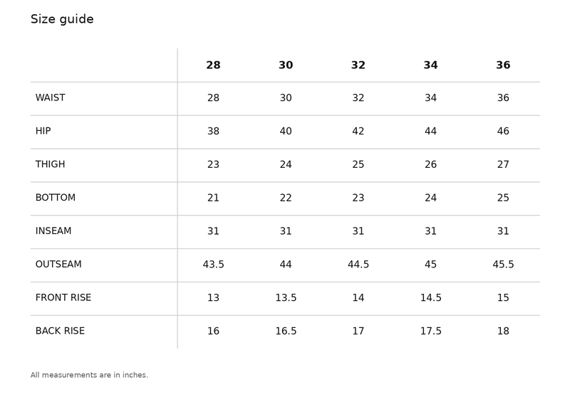 Cargo Theory Jeans Size Chart