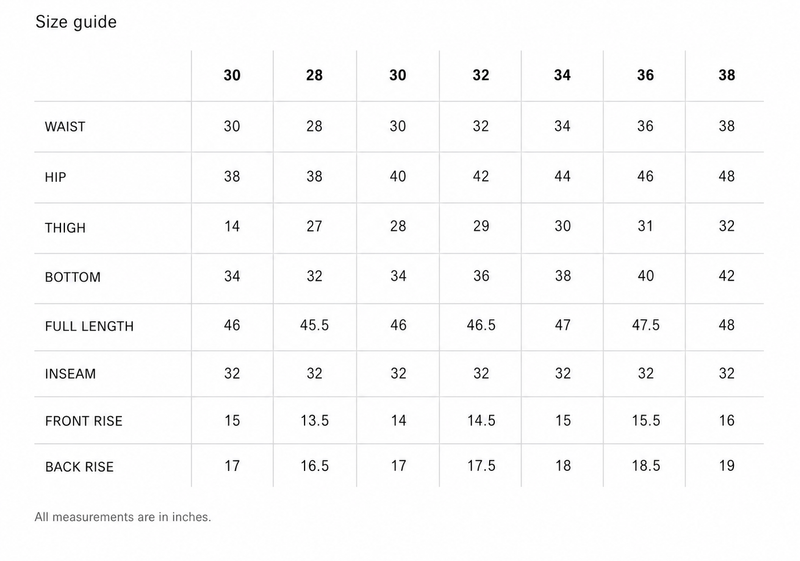 Foundation Cargo Jeans Size Chart